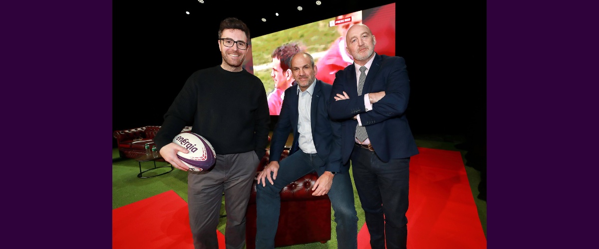 Martin Johnson and Keith Wood, alongside host Joe Molloy.